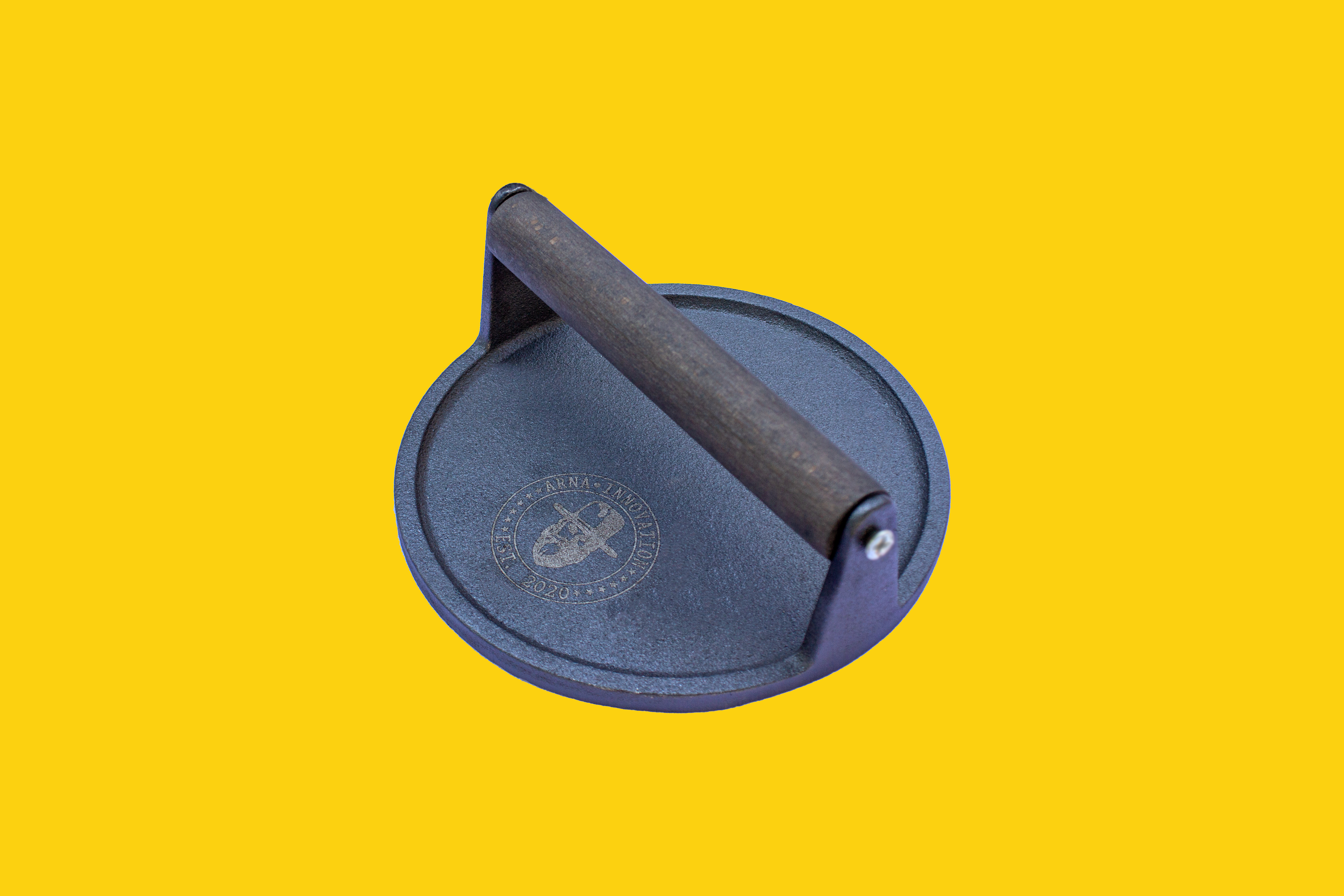 ARNA INNOVATION 7" Cast Iron Smash Burger Press Achieve the ultimate steakhouse-style crust with the ARNA 7" Cast Iron Smash Burger Press. Engineered with heavy-duty weight for flawless searing, crisp edges, and restaurant-quality smash burgers at home.